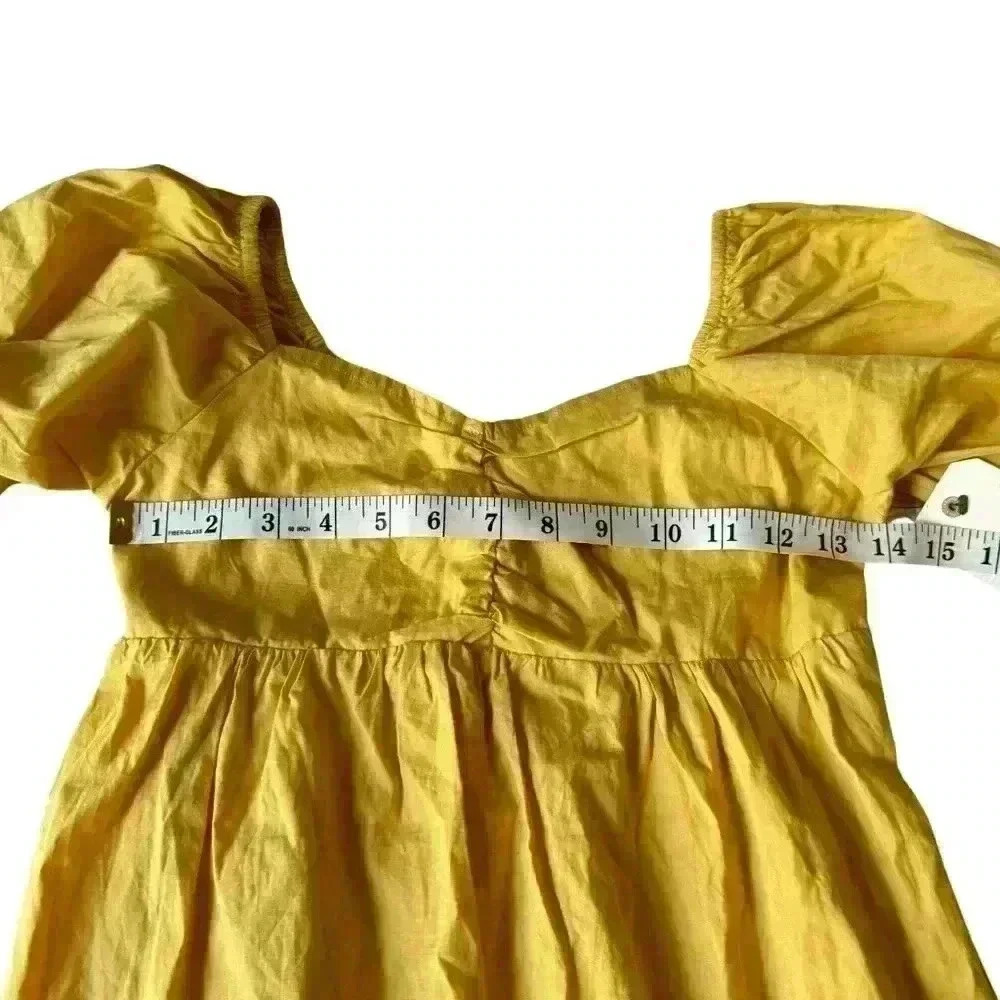 BILLABONG womens S Mini DRESS Yellow BE MINE Short PUFF Sleeve BABYDOLL Cotton - Picture 5 of 14